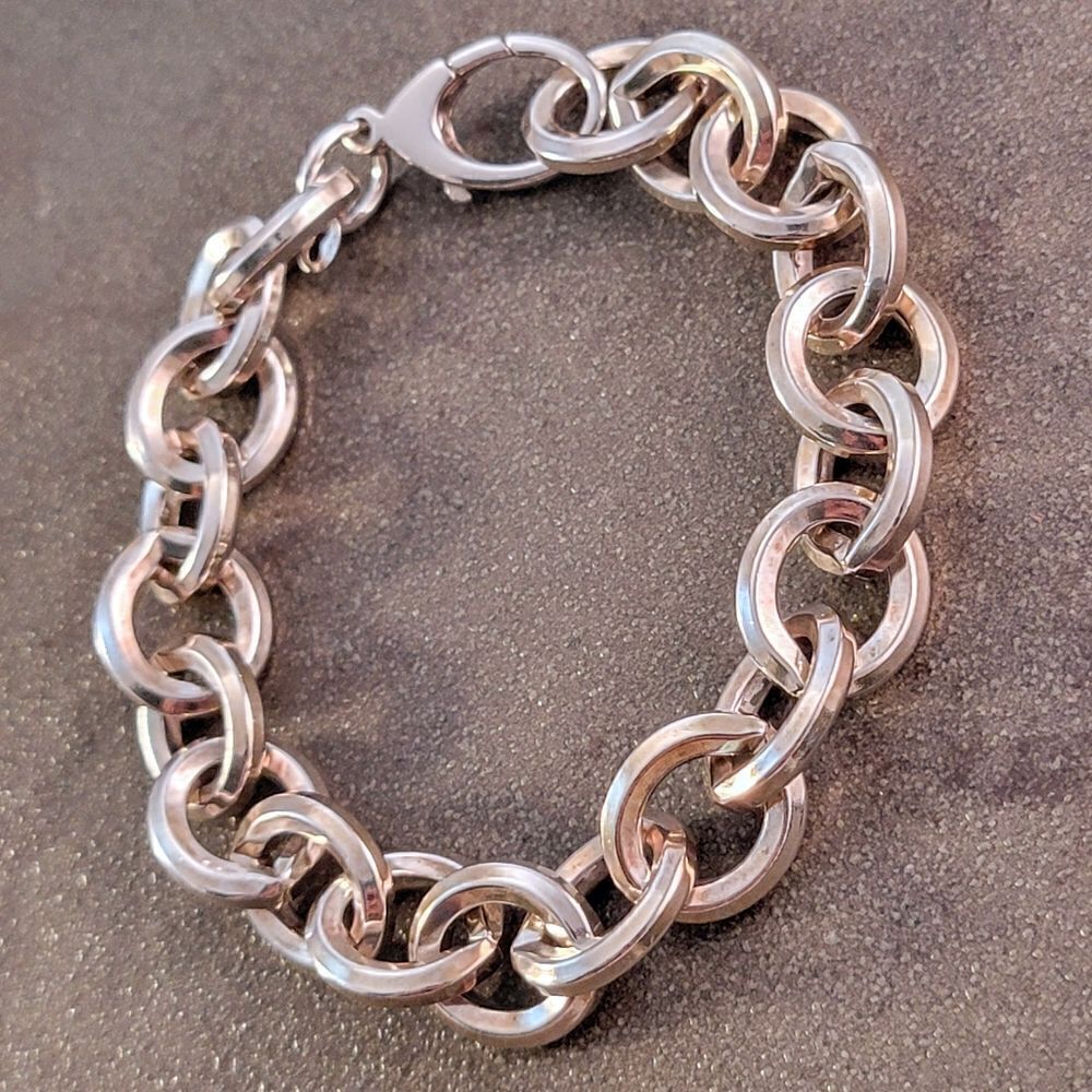 Sterling Beveled Chunky Cable Statement Chain Lin… - image 2